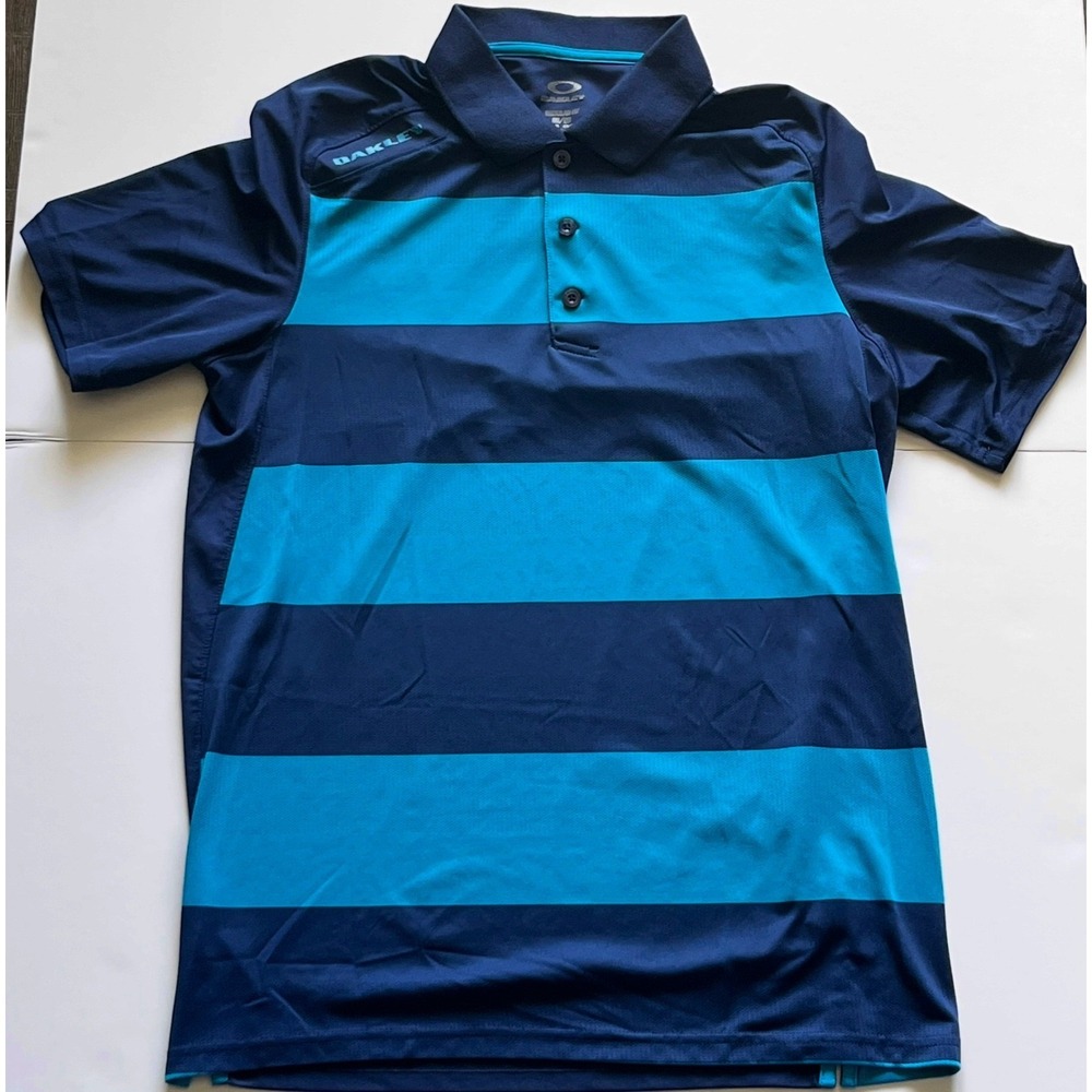 Oakley Mens Blue Striped Collared Golf Polo Shirt - Size M